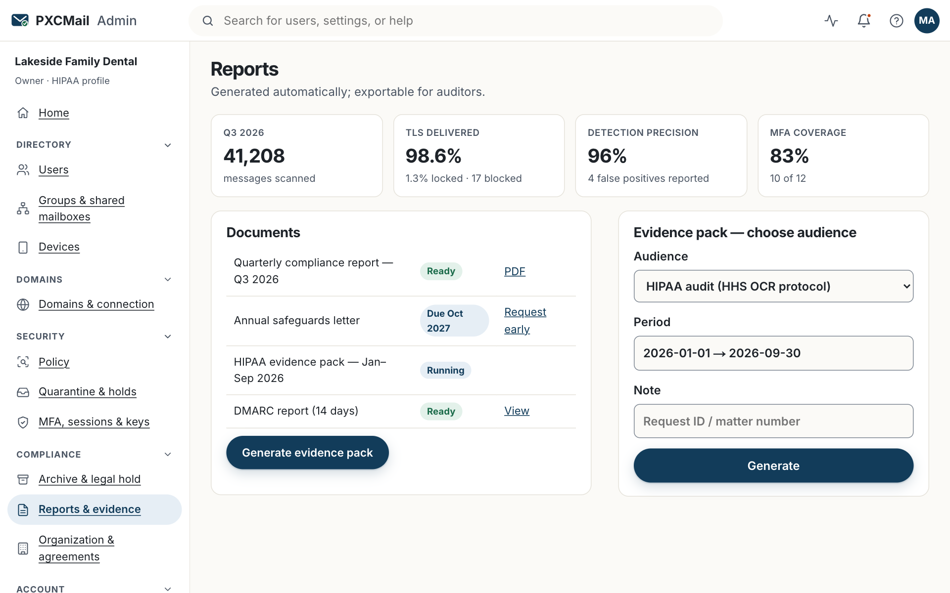 Prototype screen: Reports