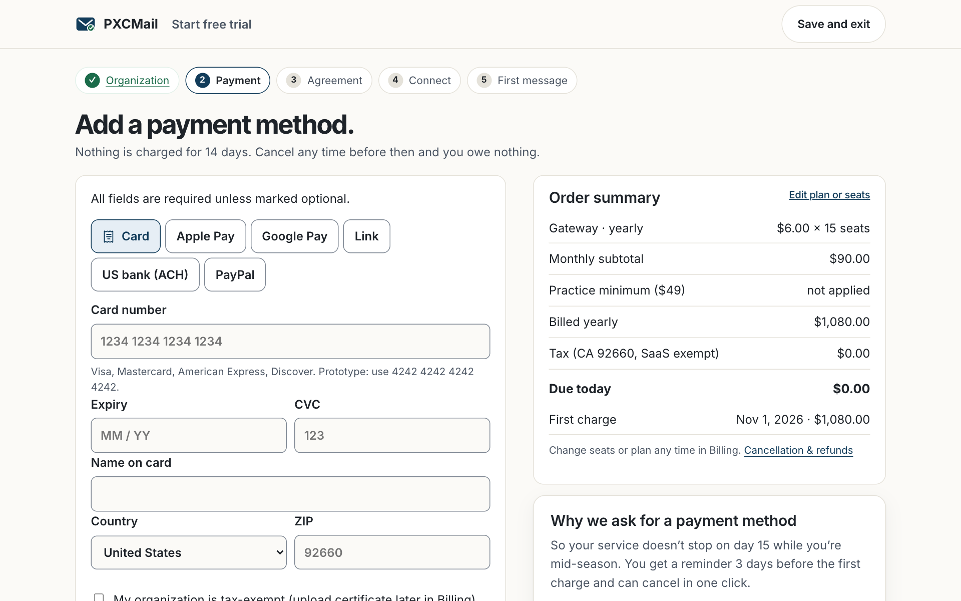 Prototype screen: Signup step 2