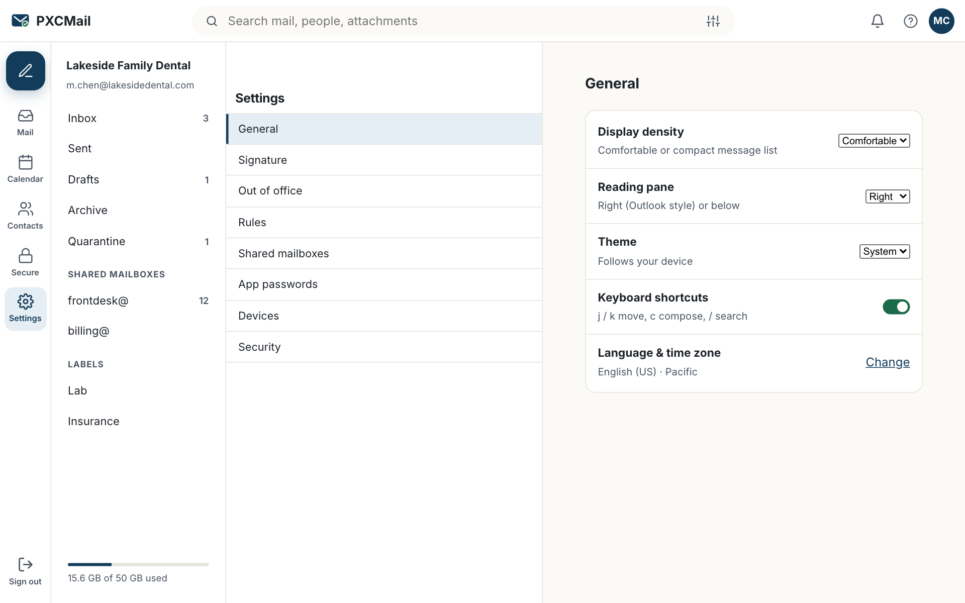Prototype screen: App passwords are created in Webmail settings and shown once